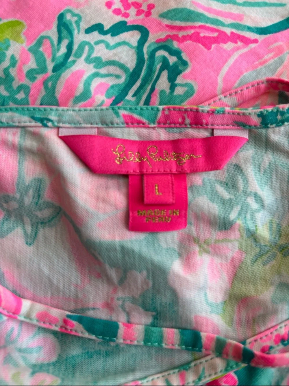 Lilly Pulitzer Pink/Teal Floral Halter A-line Silhouette Knee Length Dress Sz L - Picture 6 of 7